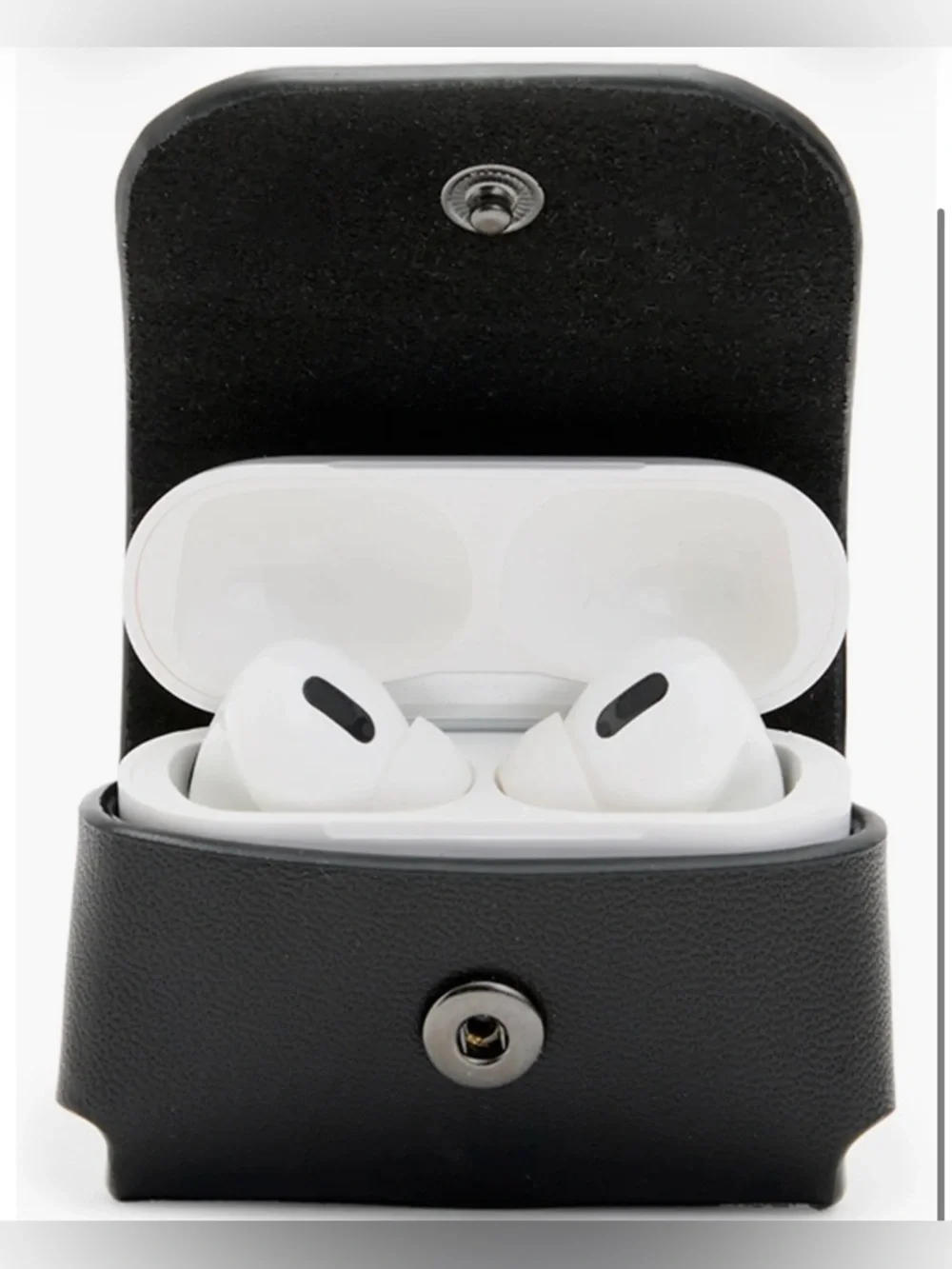 AllSaints Black Leather AirPods Case with Carabiner Clip